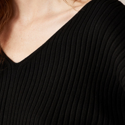 Ribbed double V-neck sweater