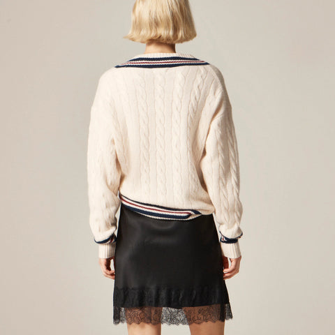 Petite Gwen lace-trim slip skirt in luster charmeuse