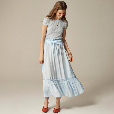 Smocked-waist midi skirt