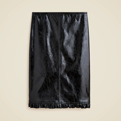 Ruffle-trim pencil midi skirt in faux leather
