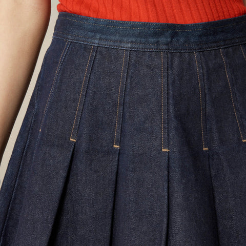 Pleated denim mini skirt
