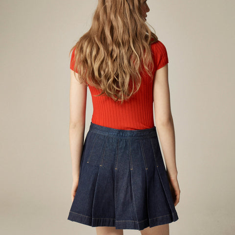 Pleated denim mini skirt