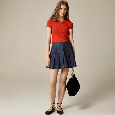 Pleated denim mini skirt