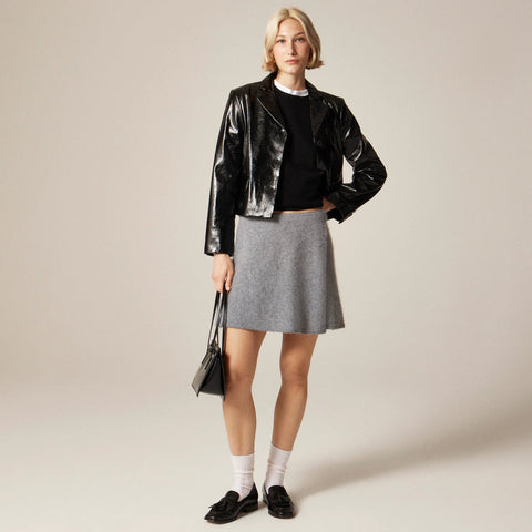 Brushed cashmere faux-wrap mini skirt