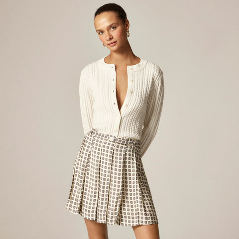 Pleated prep skirt in foulard print