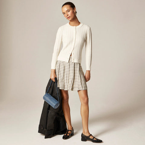 Pleated prep skirt in foulard print