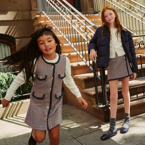 Girls' pinafore dress in houndstooth