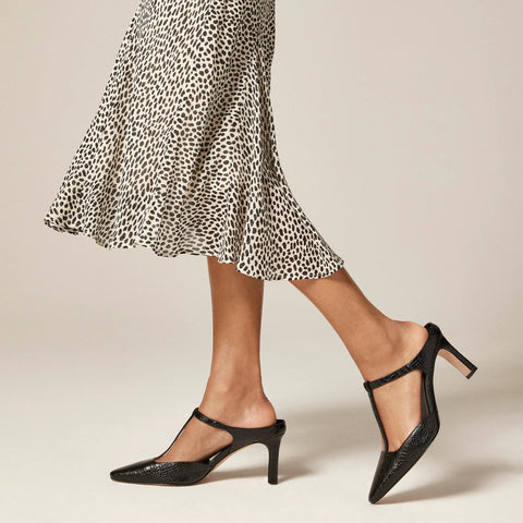 Gwyneth flounce-hem slip skirt in spot-print chiffon