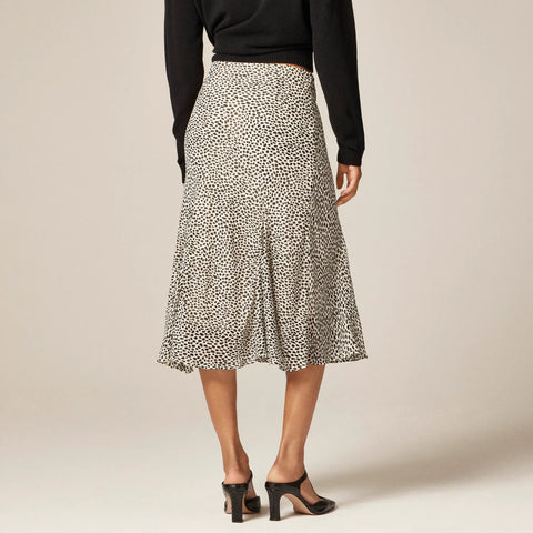Gwyneth flounce-hem slip skirt in spot-print chiffon