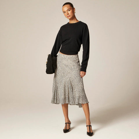 Gwyneth flounce-hem slip skirt in spot-print chiffon