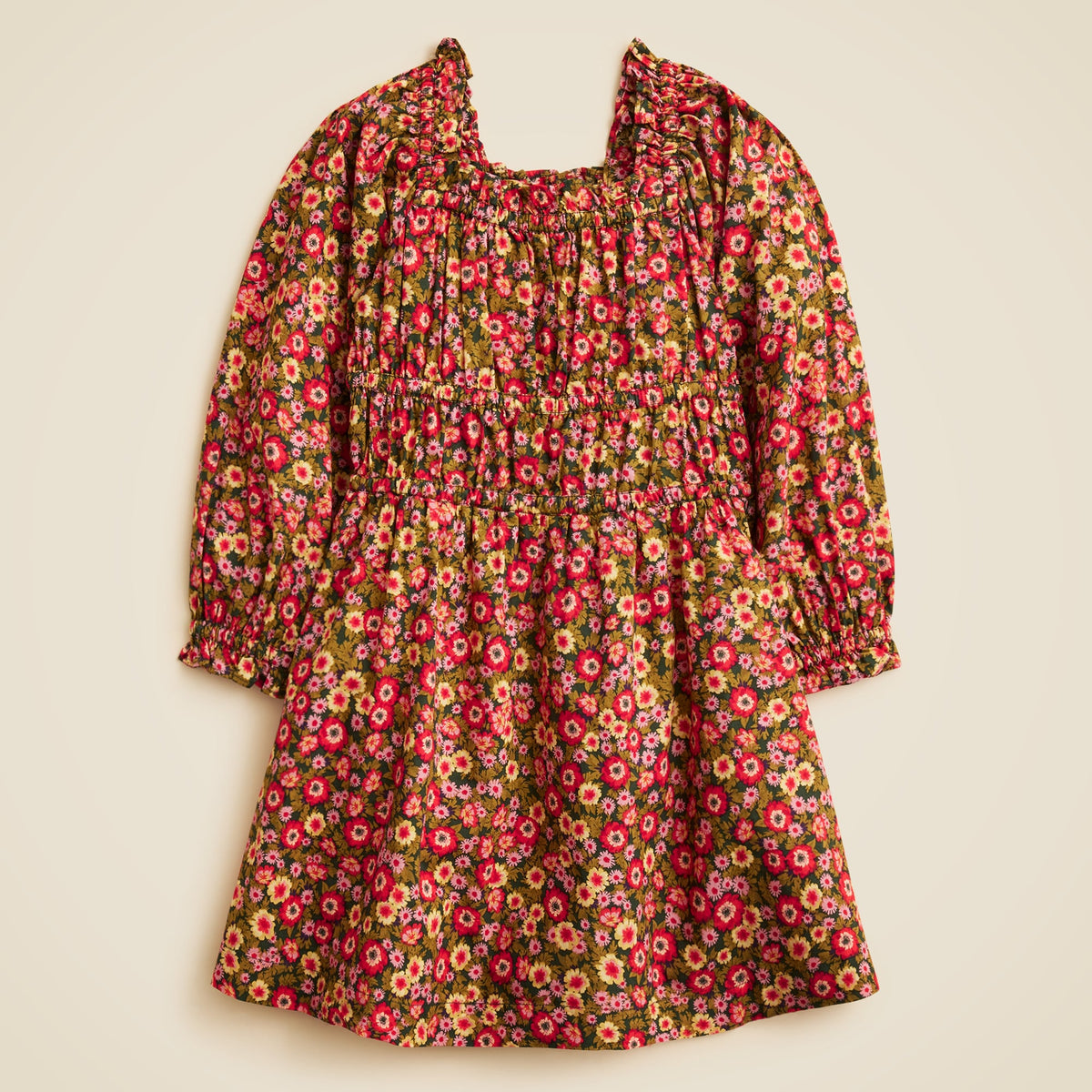 Girls' long-sleeve smocked dress in floral