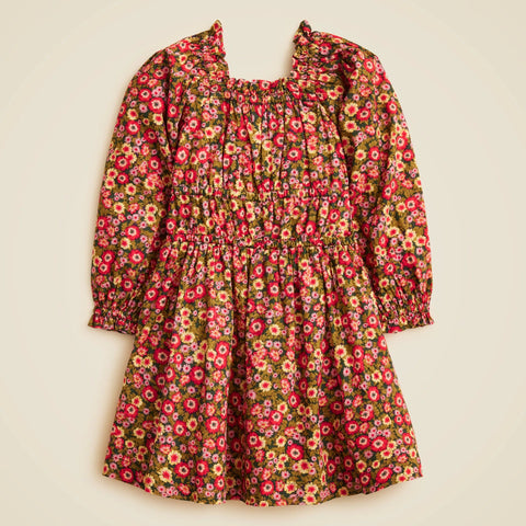 Girls' long-sleeve smocked dress in floral