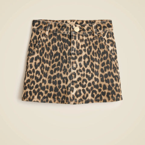 Girls' leopard-print denim skirt