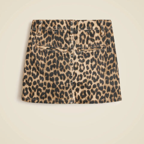 Girls' leopard-print denim skirt