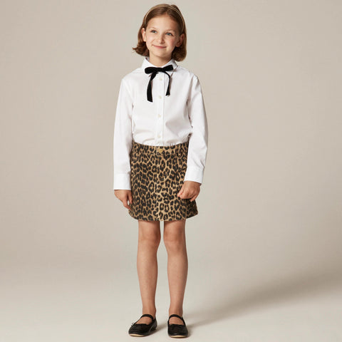Girls' leopard-print denim skirt