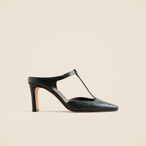 Made-in-Italy Jules T-strap pumps in croc-embossed leather