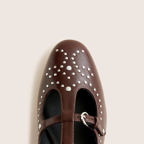 Teagan T-strap wing tip heels in patent leather