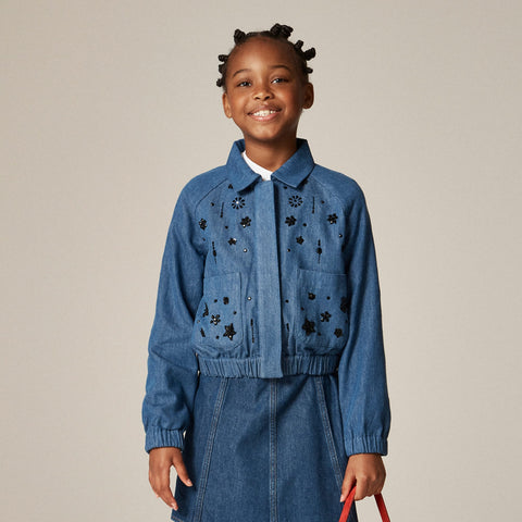 Crewcuts Collection embellished cropped jacket in drapey denim