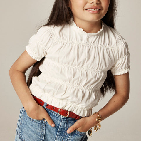 Girls' smocked T-shirt in broken-in-jersey