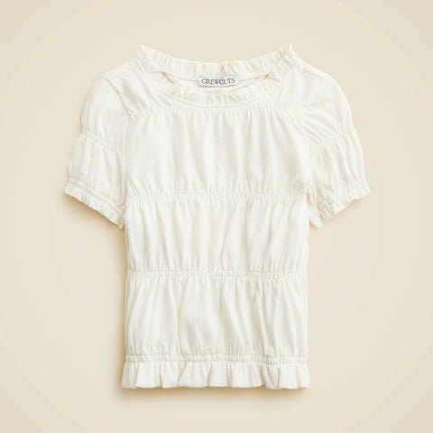 Girls' smocked T-shirt in broken-in-jersey