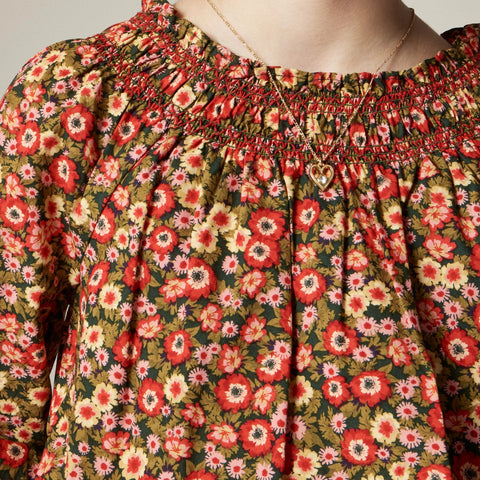 Girls' smocked long-sleeve top in floral