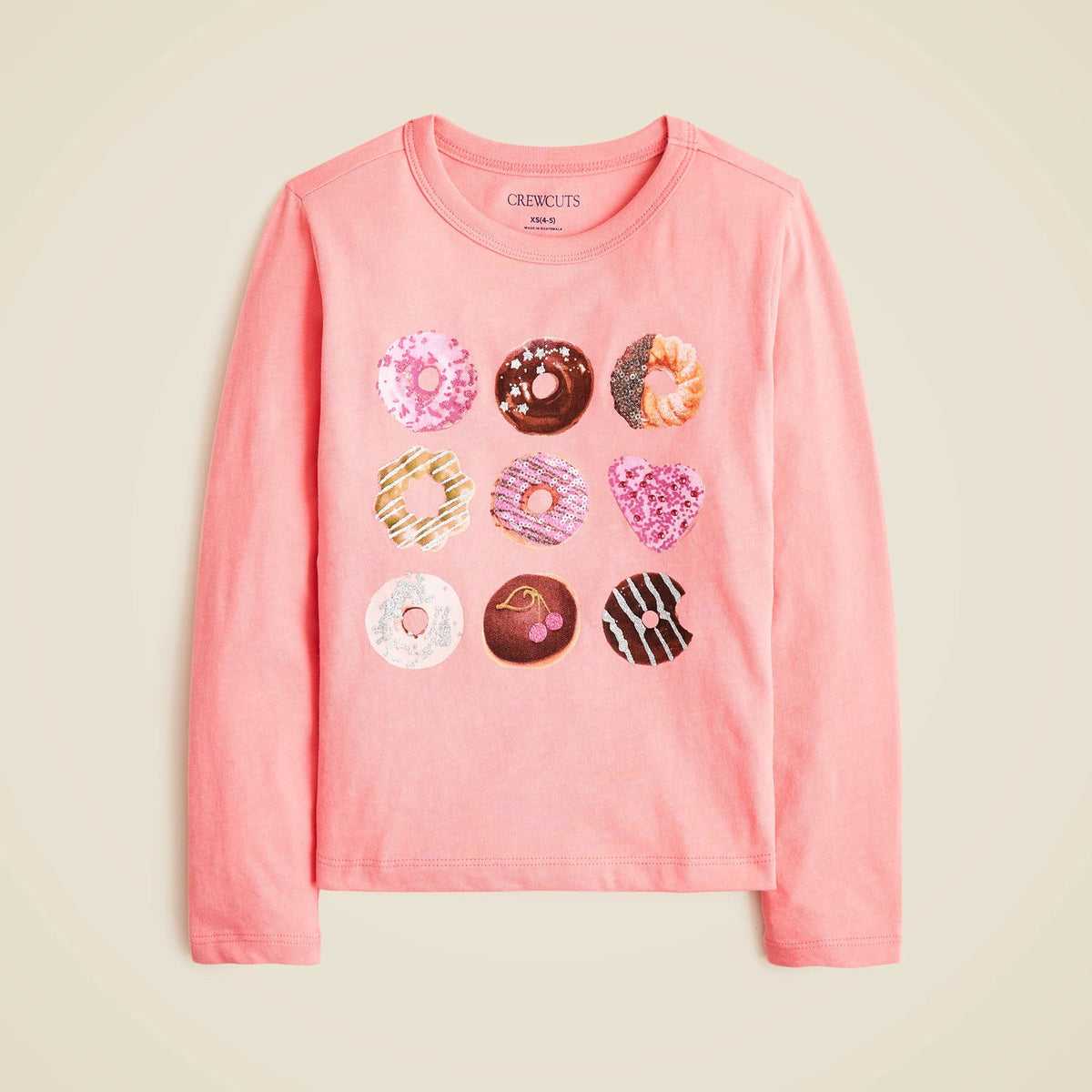 Girls' long-sleeve donut graphic T-shirt with sequins