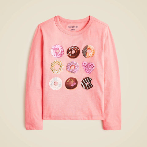 Girls' long-sleeve donut graphic T-shirt with sequins
