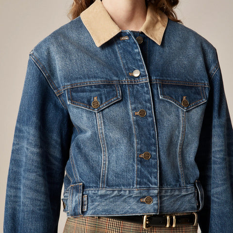 Oversized cropped trucker jacket in denim