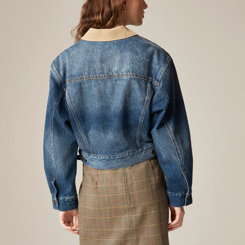 Oversized cropped trucker jacket in denim