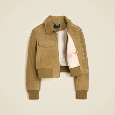 Collection cropped flight jacket in suede