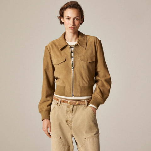 Collection cropped flight jacket in suede