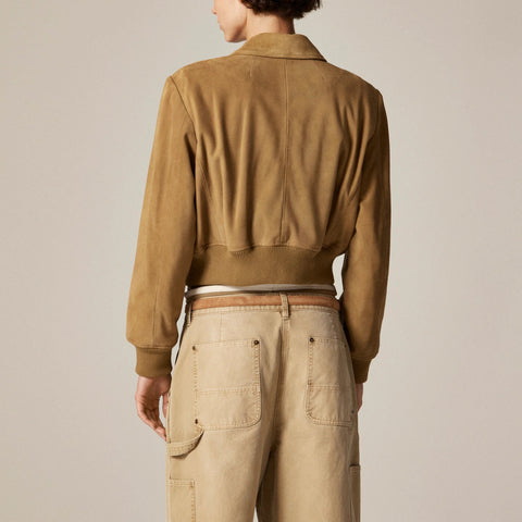 Collection cropped flight jacket in suede