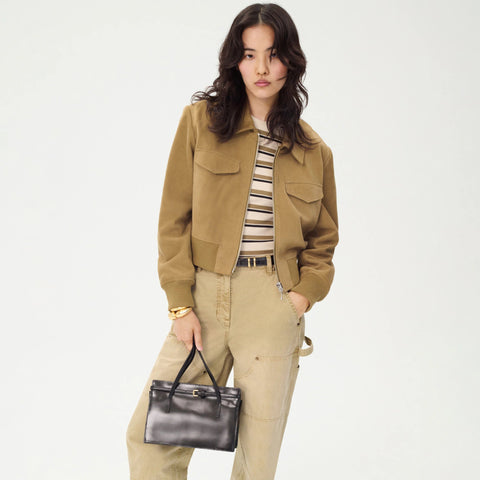 Collection cropped flight jacket in suede