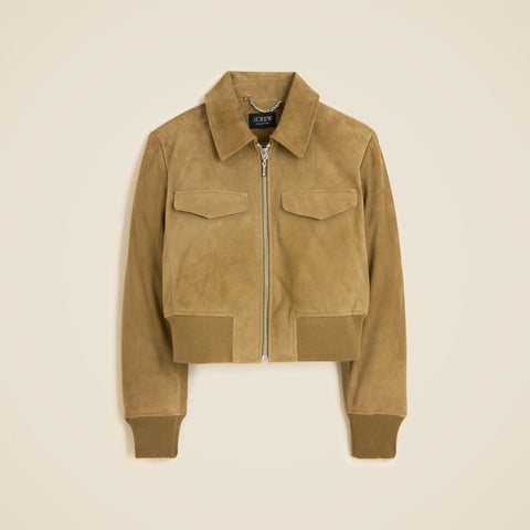 Collection cropped flight jacket in suede