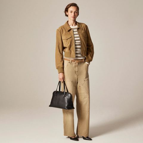 Collection cropped flight jacket in suede