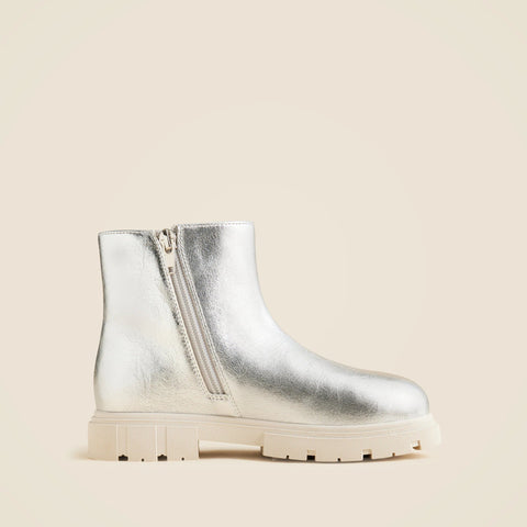 Girls' lug-sole boots in metallic