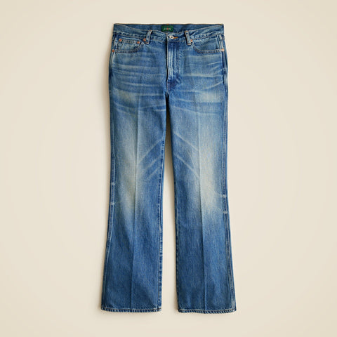 Bootcut jean in creased indigo wash