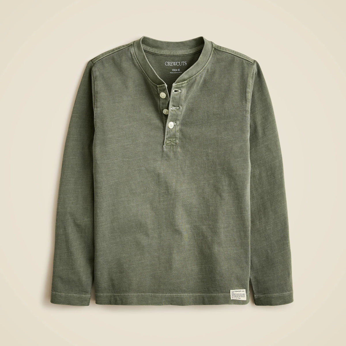 Kids' long-sleeve garment-dyed henley T-shirt in broken-in-jersey