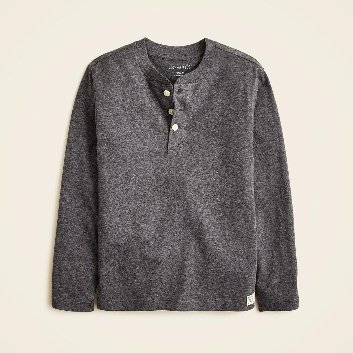 Kids' long-sleeve garment-dyed henley T-shirt in broken-in-jersey