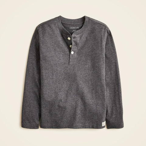 Kids' long-sleeve garment-dyed henley T-shirt in broken-in-jersey