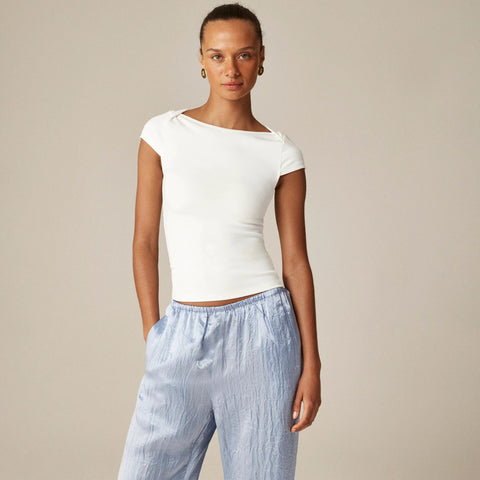 Refined rib cap-sleeve shirt