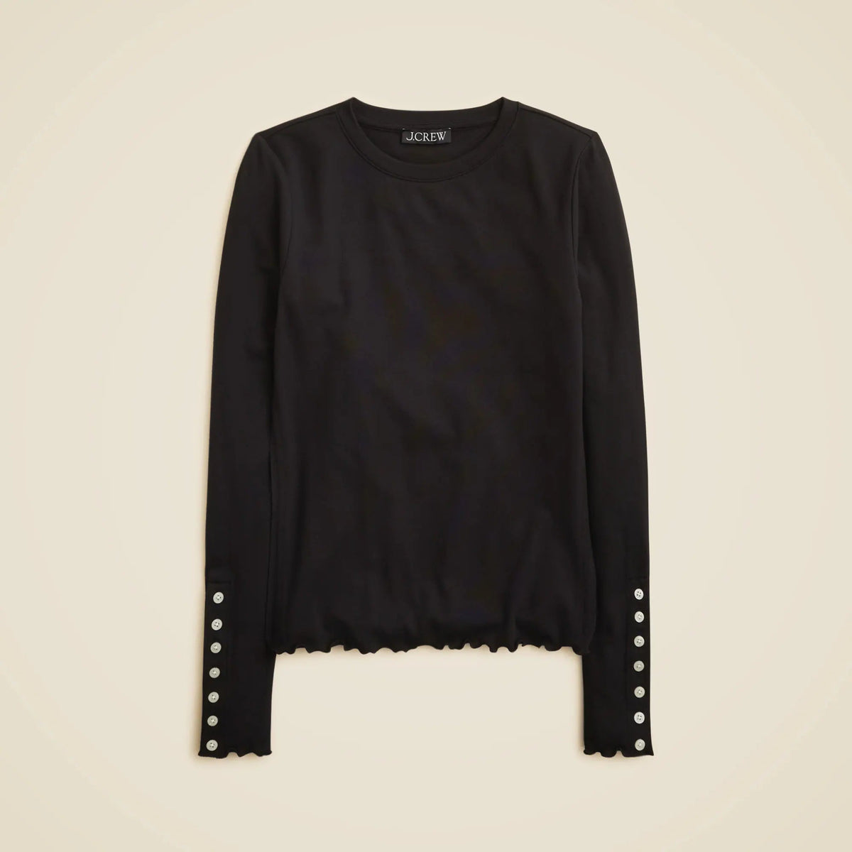 Refined rib long-sleeve T-shirt with button cuffs