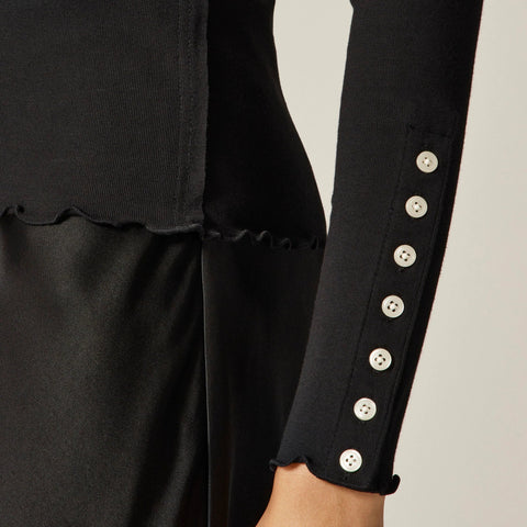 Refined rib long-sleeve T-shirt with button cuffs
