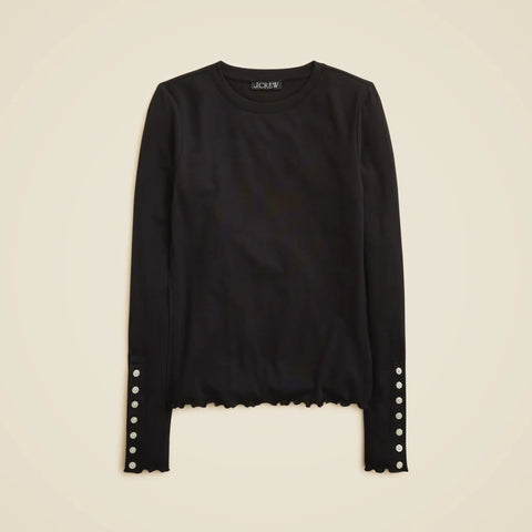 Refined rib long-sleeve T-shirt with button cuffs