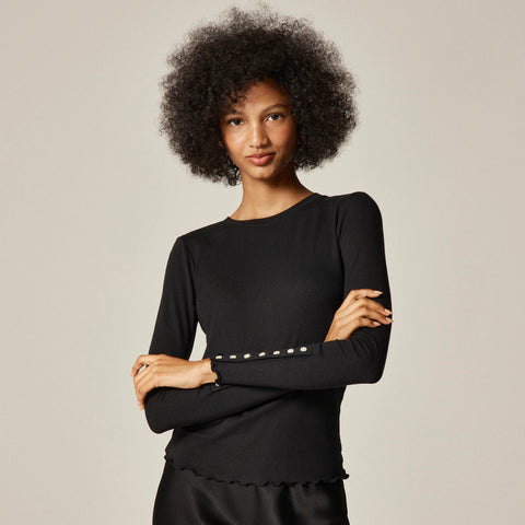 Refined rib long-sleeve T-shirt with button cuffs