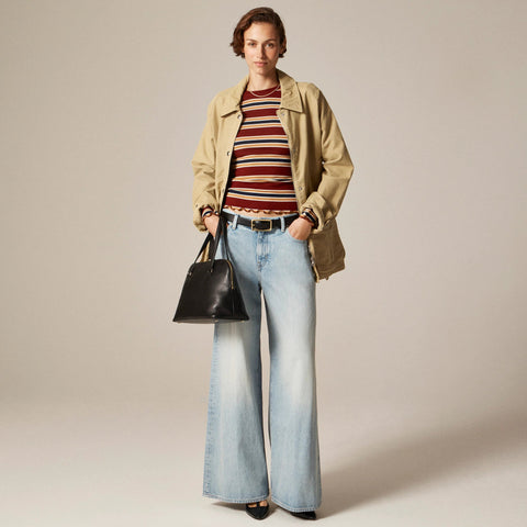 Refined rib long-sleeve T-shirt with button cuffs in stripe