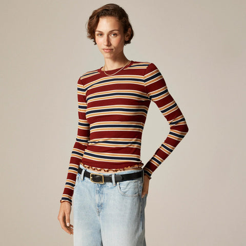 Refined rib long-sleeve T-shirt with button cuffs in stripe