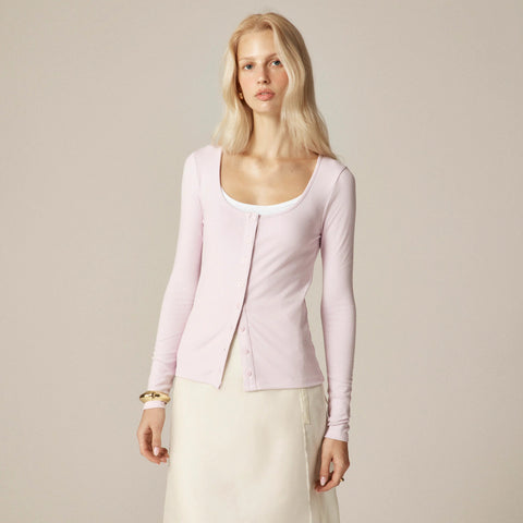 Refined rib scoopneck cardigan top