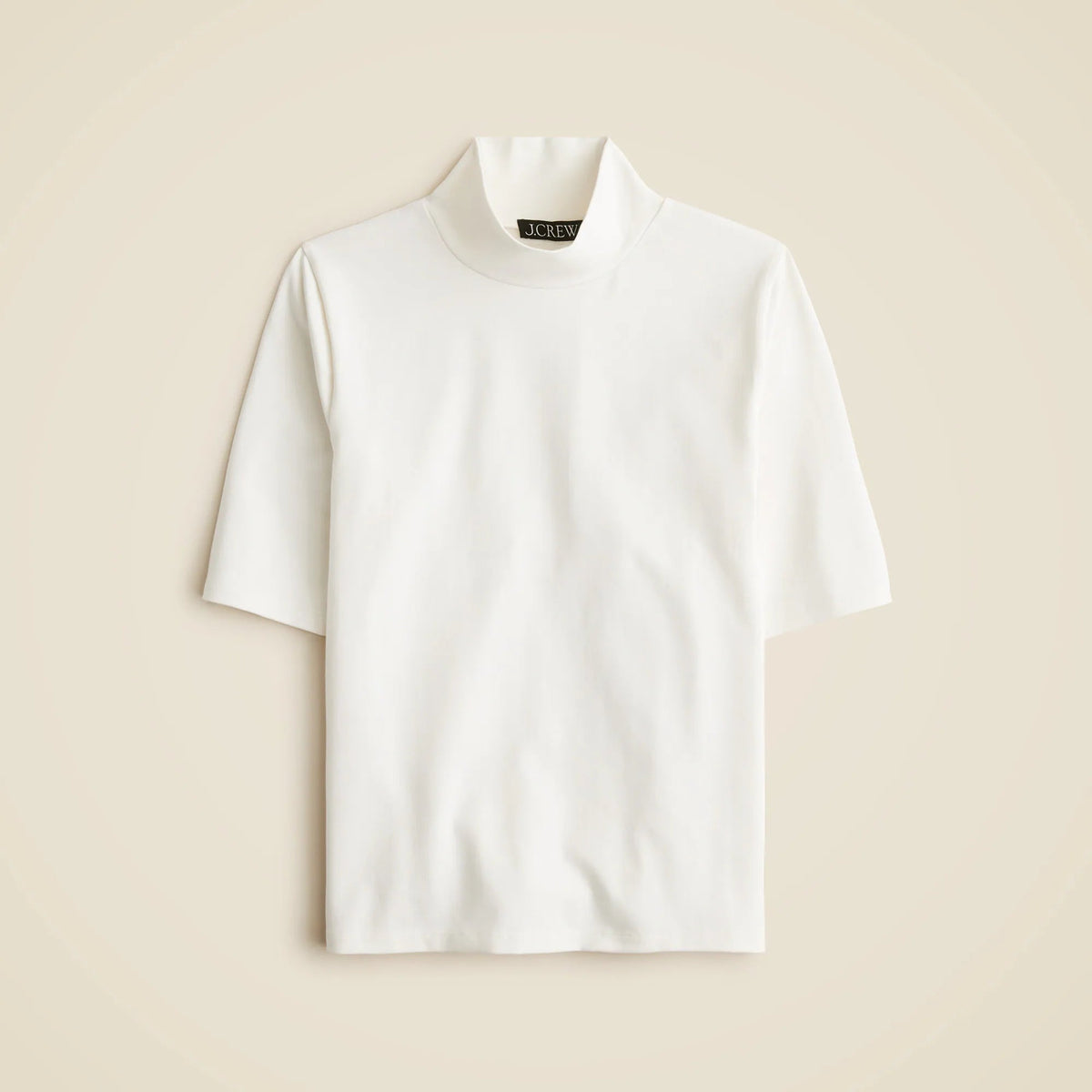 Stretch cotton-blend mockneck elbow-sleeve T-shirt