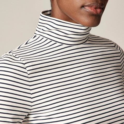 Stretch cotton-blend elbow-sleeve mockneck T-shirt in stripe